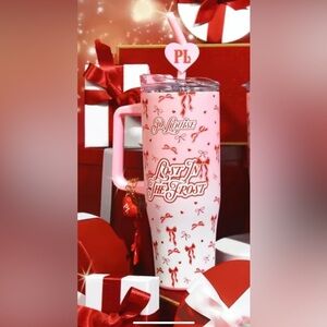 P. Louise Stainless Steel Pink Bow Adult Size Tumbler,Straw,pink cover & charm.